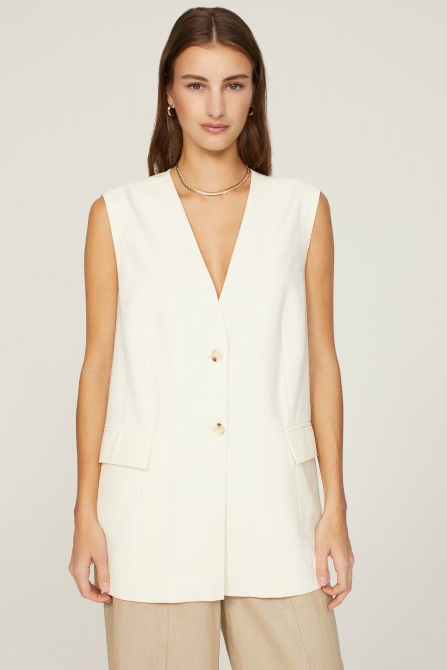 WeWoreWhat Off-White Sleeveless Front Button Relaxed Oversized Vest Size Medium